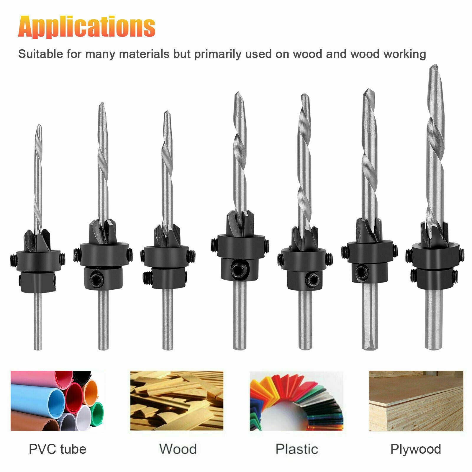 7Pcs Countersink Drill Bit Set Plastic Drilling Drills Tapered Pilot Tools
