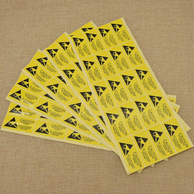 100 Pcs Yellow Anti-Static Label Stickers Static Sensitive Devices 5.5cmx2.5cm