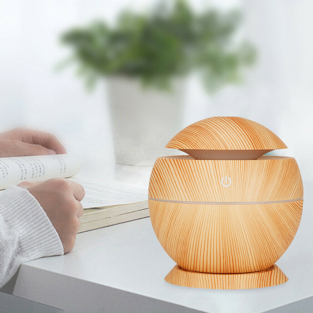 130ml USB Electric Air Humidifier Wood Grain 7 Color LED Lights Diffuser @
