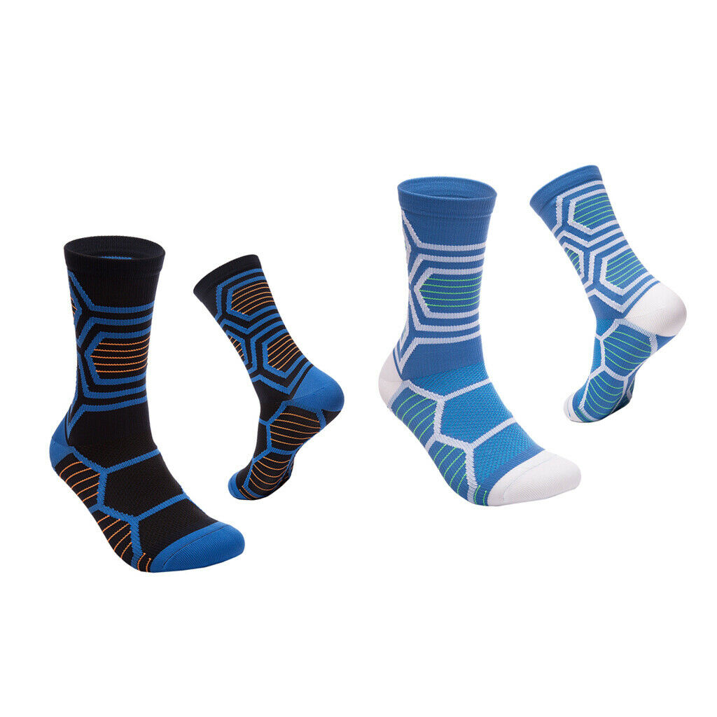 Cotton Mid-Calf Socks Breathable Moisture Wicking Black+Blue for Exercise