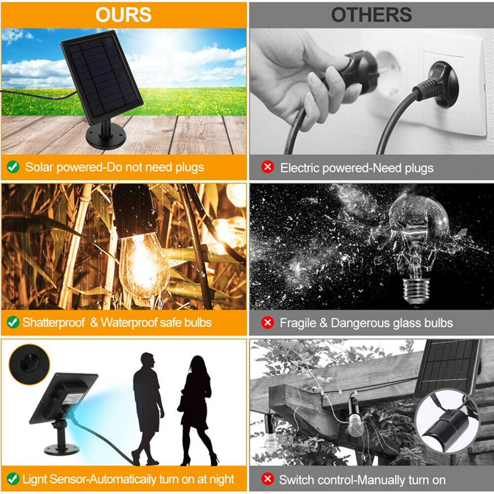 10pcs LED Solar Bulbs Waterproof String Lights Garden Porch Courtyard Lamp