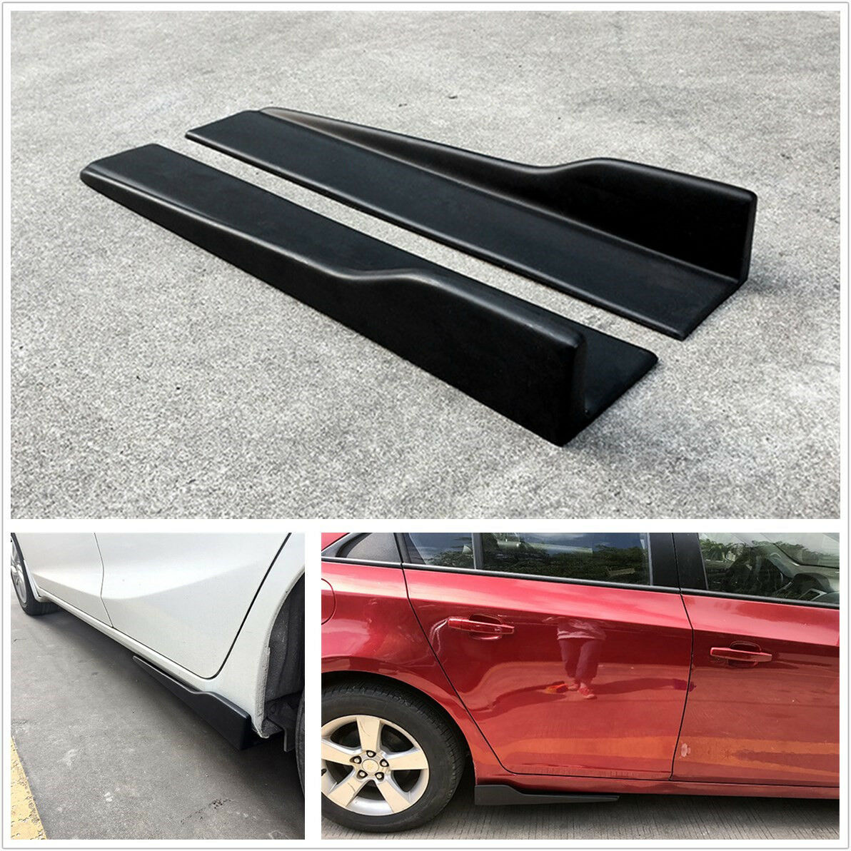 2x Car Side Skirt Rocker Splitters Anti-Scratch Winglet Wings Diffuser Body Kit