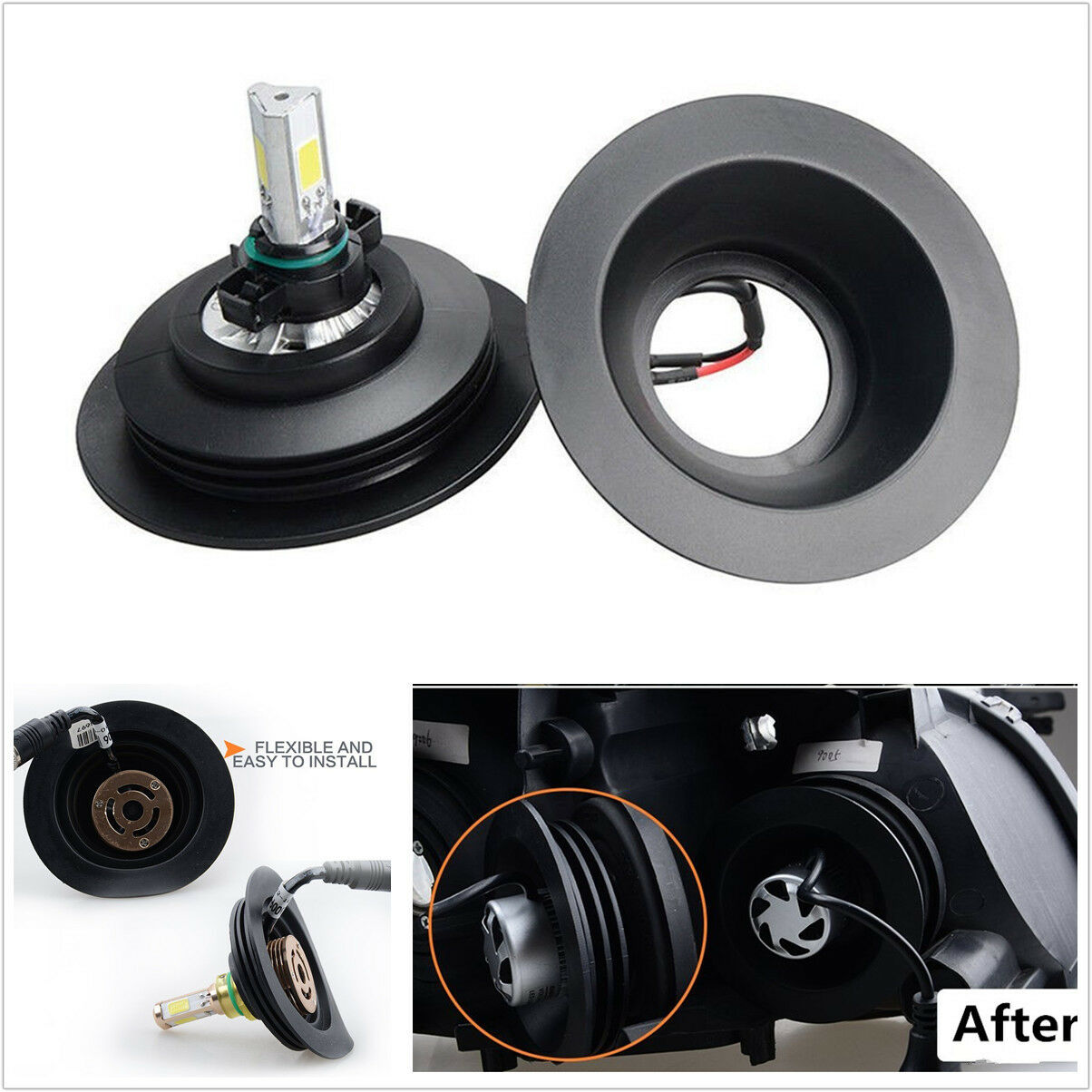 2x Auto Car Headlight Dust Cover Rubber Housing Seal Cap for LED Conversion Kit