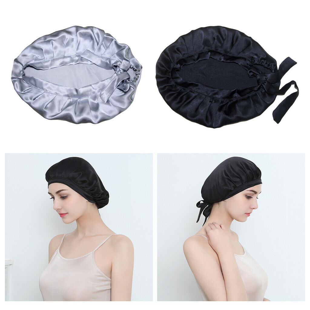 2Pcs Lady Silk Nightcap Sleeping Hat Head Wrap Hair Care Bonnet Headwear