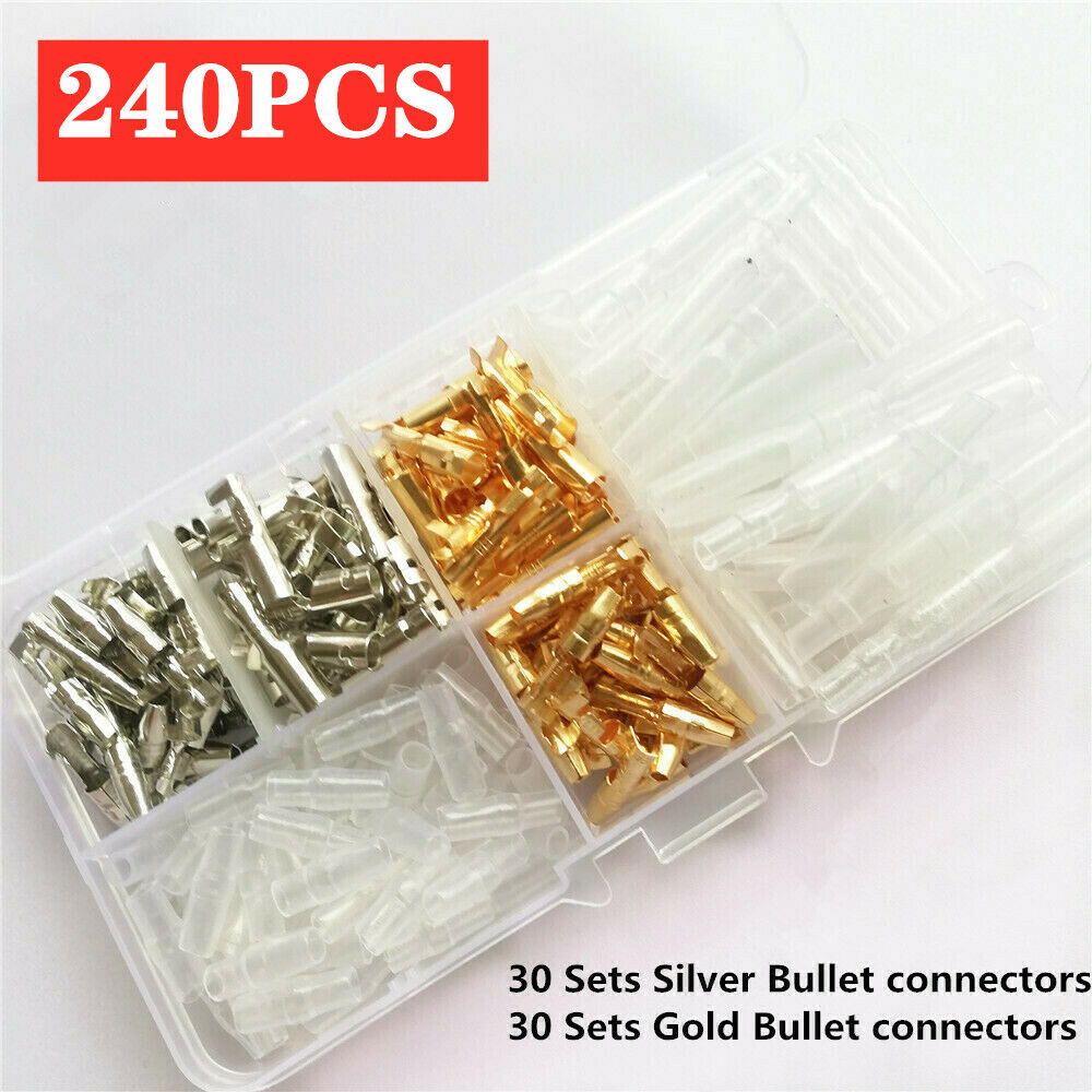 240PCS Car Motorcycle Brass Bullet Connector 4.0mm Male & Female Wire Terminals