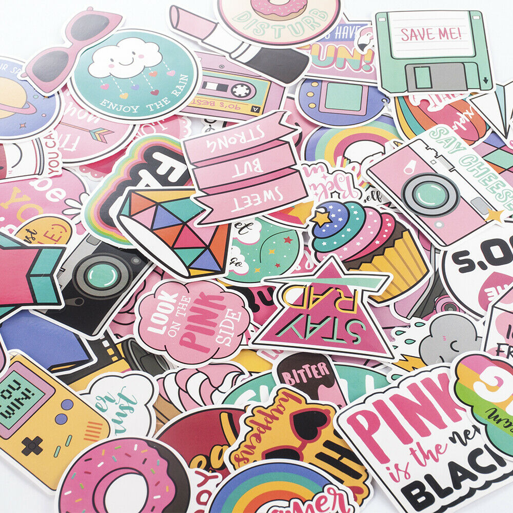 60Pcs/Set Pink Cartoon Stickers Girls Decals Skateboard Luggage Laptop Guitar
