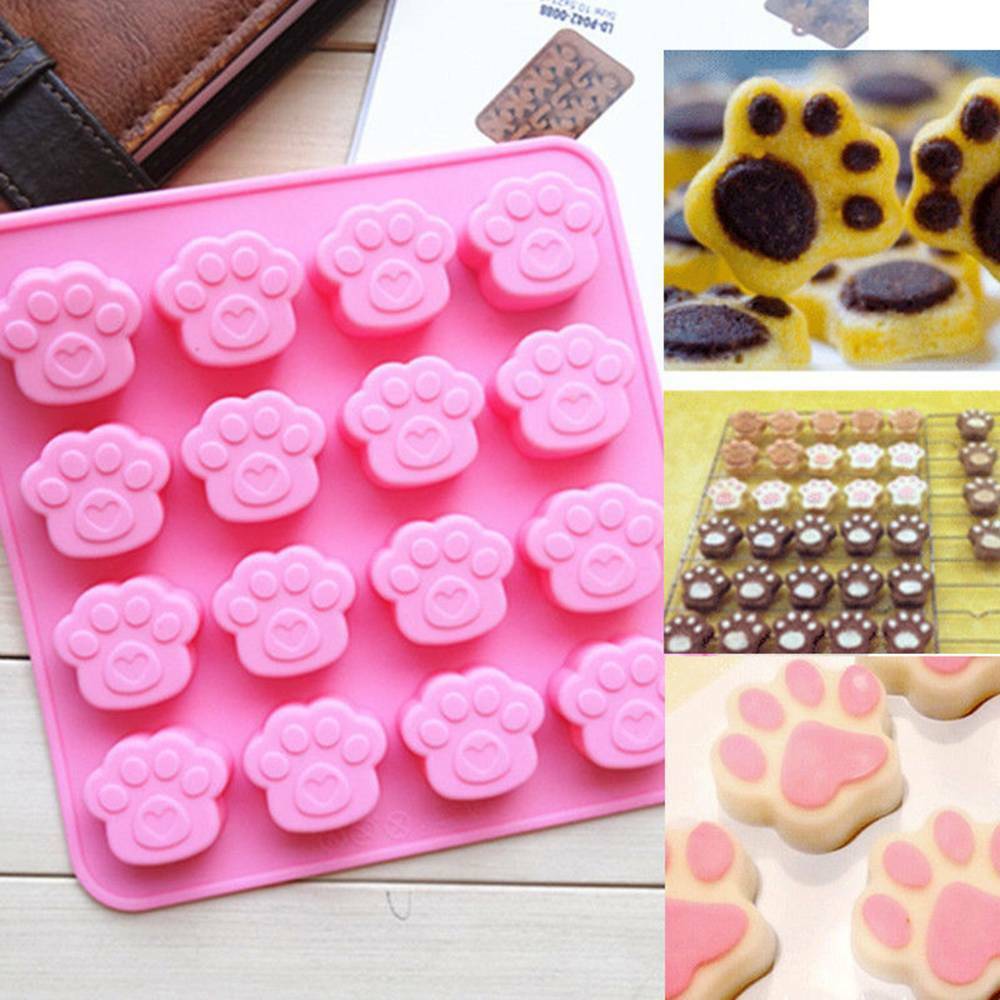 16 Holes Pets Cat Dog Paw Silicone Mold Fondant Cake Cookie Mould Baking Tools