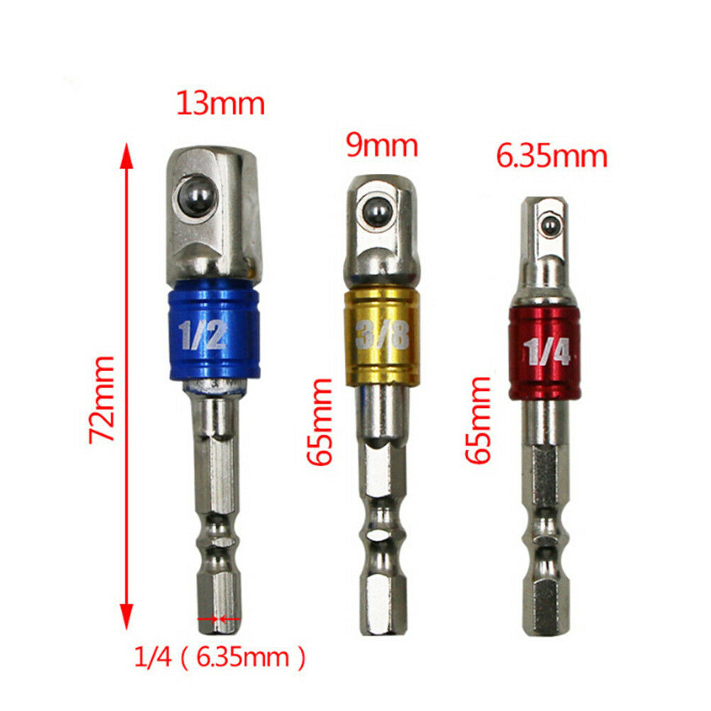 3Pcs Hex Square Nut Driver Drill Extension Bit Adapter Socket Wrench Adapter  SJ