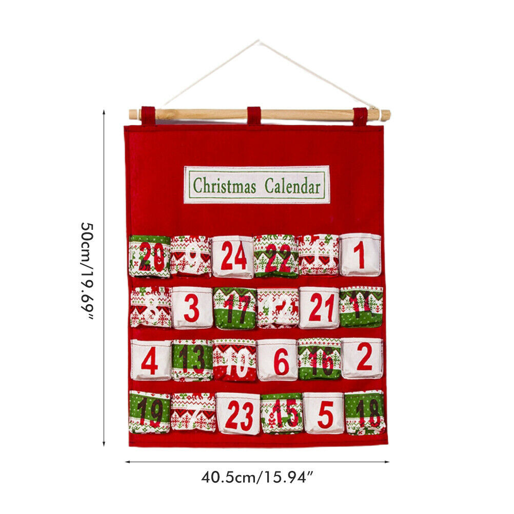 Christmas Advent Calendar Wall Hanging Bag with 24 Pockets Christmas Decorations