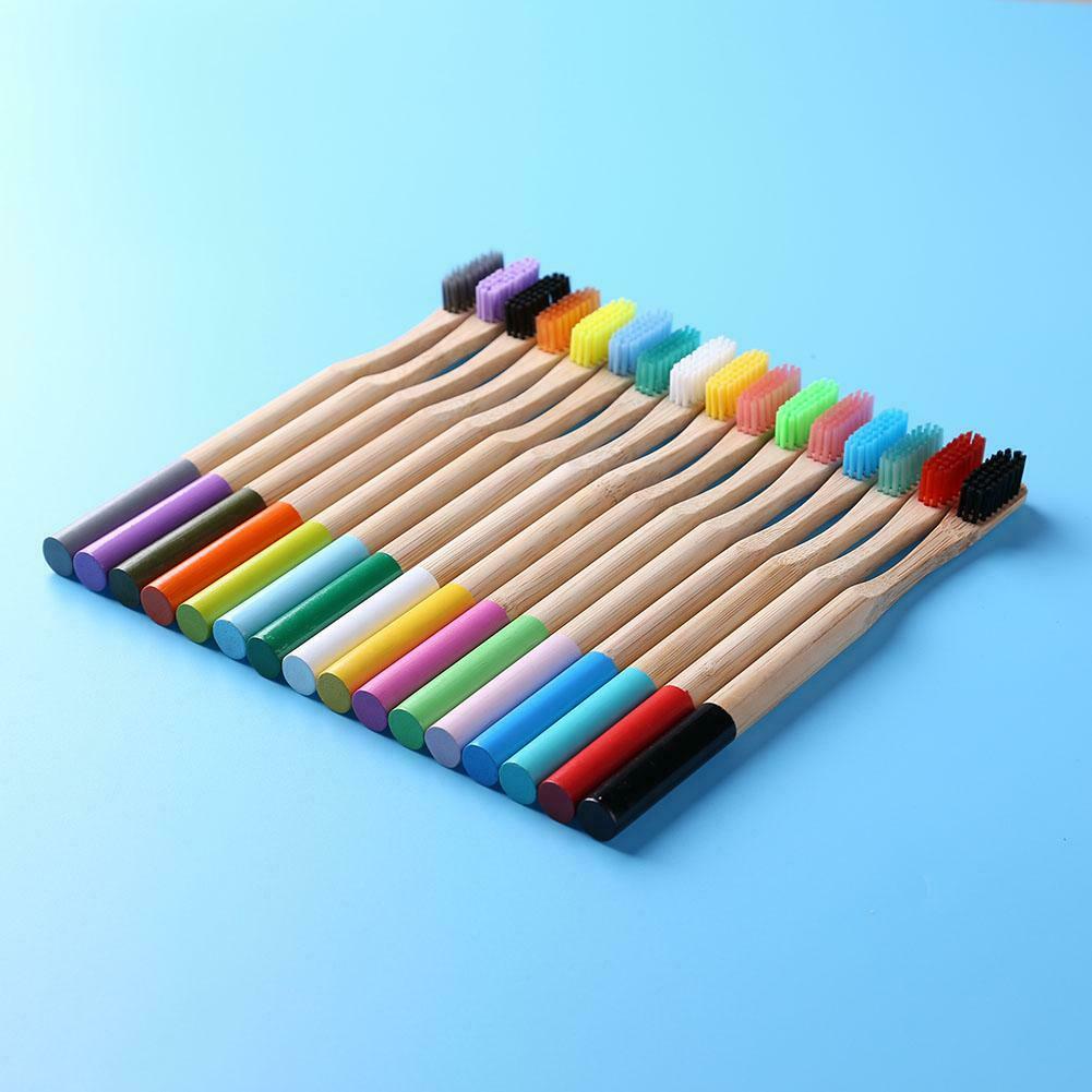 16pcs Color Bamboo Toothbrush Soft Bristle Anti Bacterial Cleaning Teeth Brush