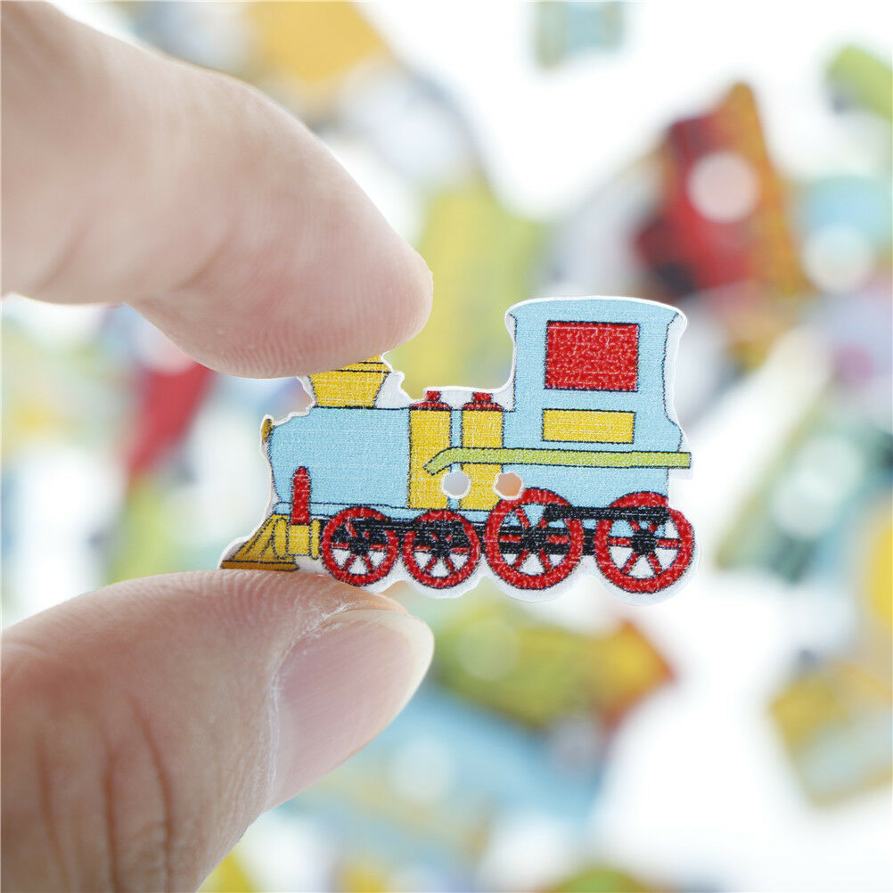 50pcs Wood Mixed Cars And Airplane Sewing Children Buttons Scrapbook Crafts XC