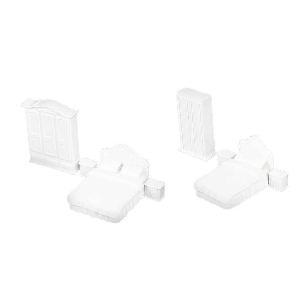 1:25 Unpainted Plastic Chair Wardrobe Bedroom Accs Furniture Set White
