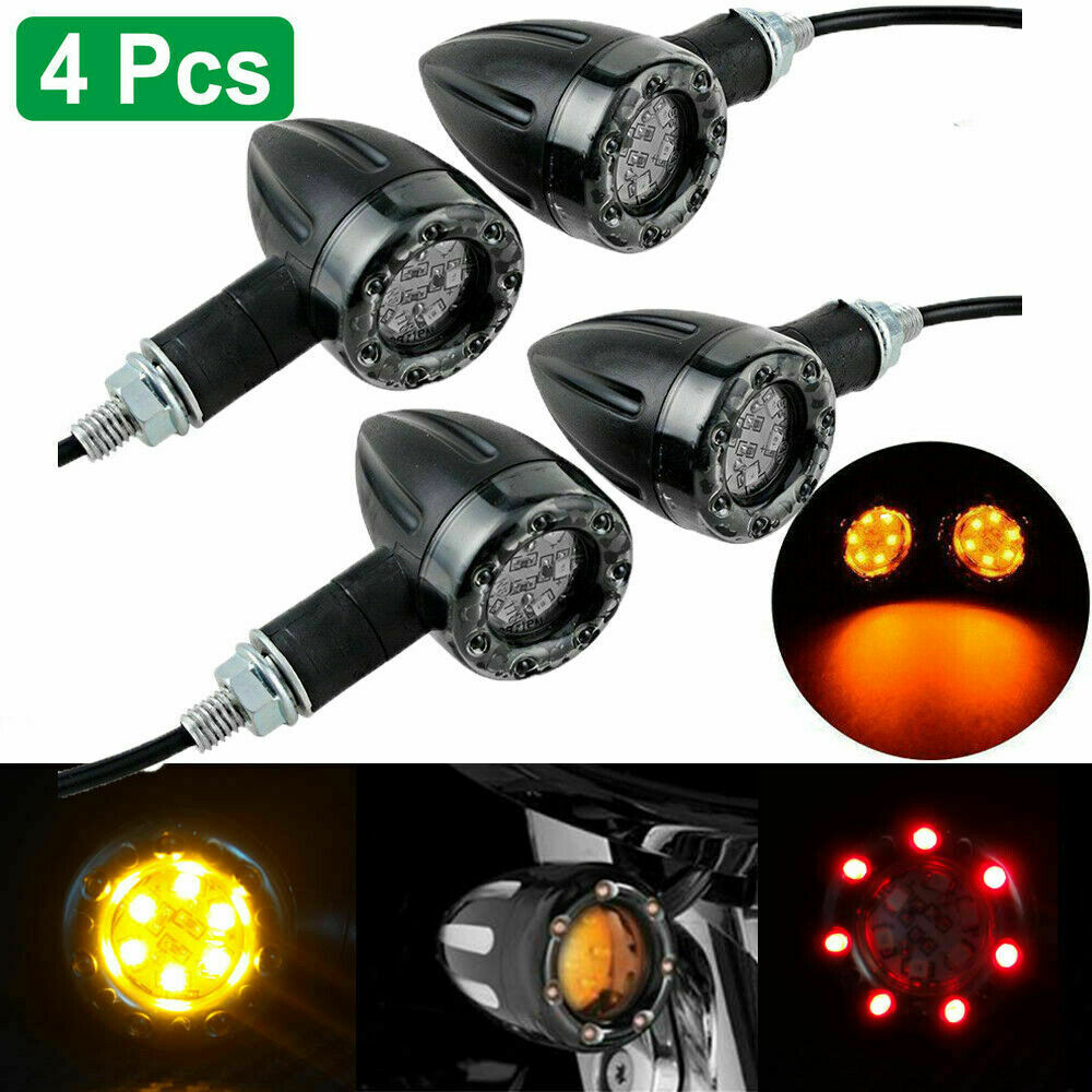 4PCS LED 8mm Motorcycle Turn Signal Indicator Light Amber Blinker Universal Fit