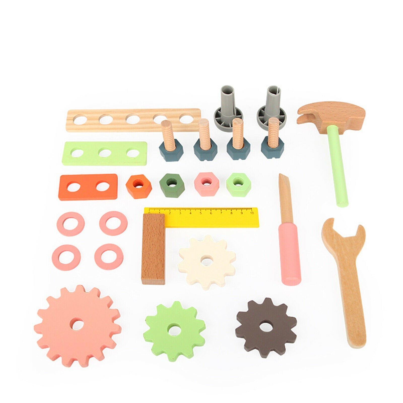26PCS Wooden Workbench Set Workshop Nuts, Screwdriver, Ruler Set Tools Gift