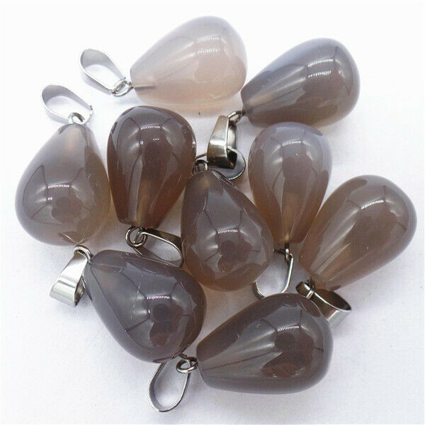 100Pcs 18x13mm Wholesale Natural Gray Agate Teardrop Pendant Bead DIY HH8325