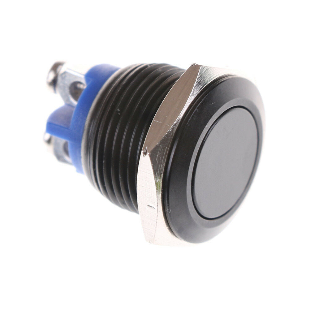 1PC 16mm Stainless Steel Black Waterproof Starter Switch Momentary Button Tt