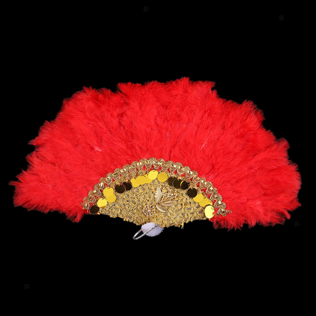 Flapper Sequins Feather Fan Retro Style Handheld Fan Dance Hand Fan Gifts