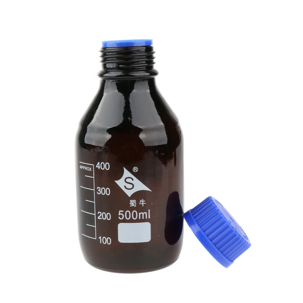 2 Pcs Graduated Round Glass Reagent Bottle With Scale Line Screw   500mL