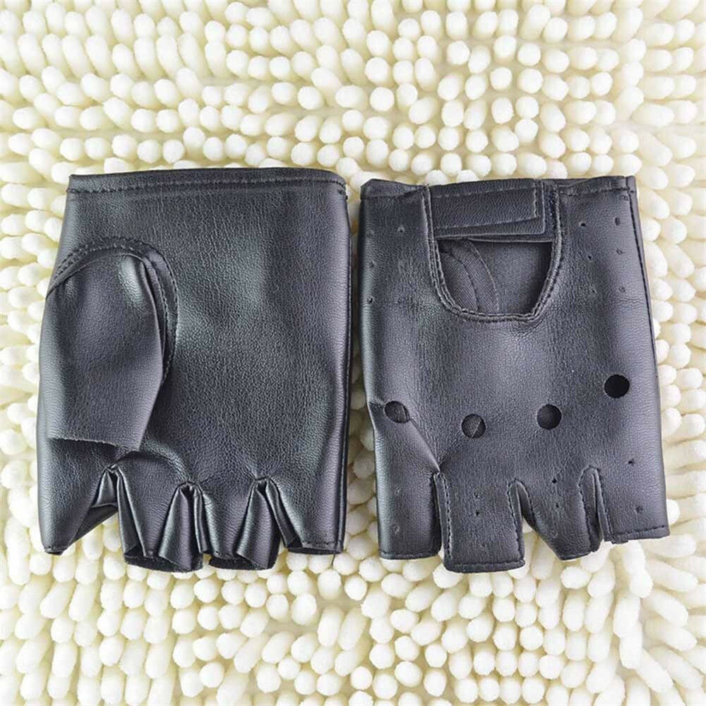 Mens Punk Fuax Leather Gloves Half Finger Fingerless Biker Cycling Sports Black