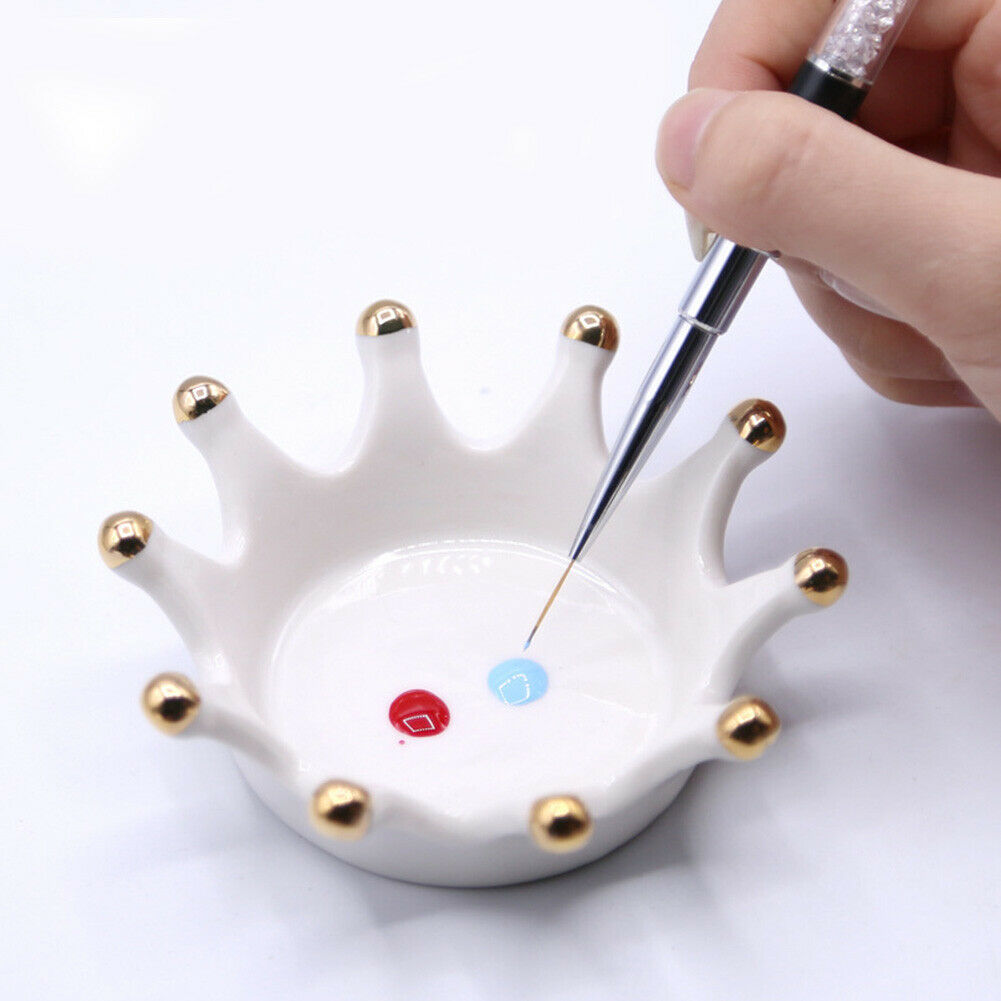 Crown Ceramic Nail Carving Brush Rack Art Pens Display Stand UV Gel Palette @