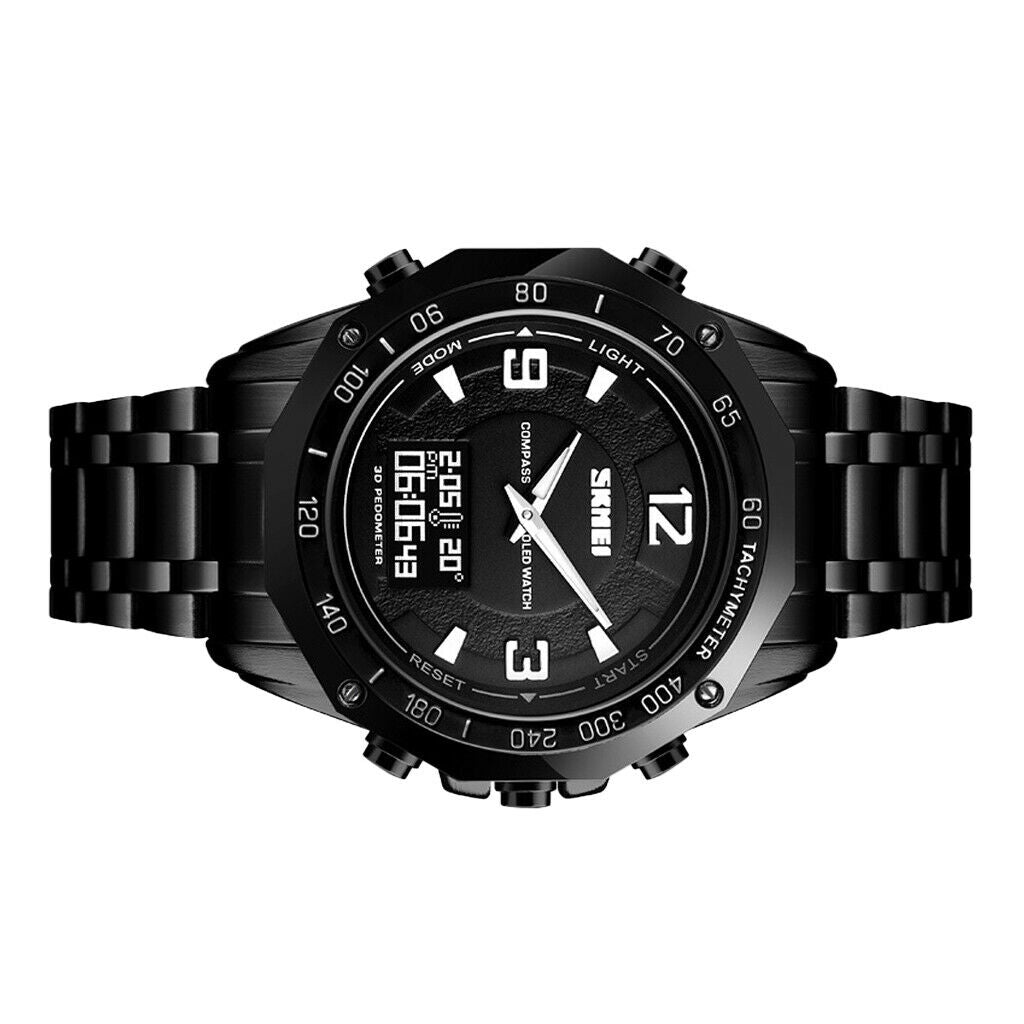 Men Steel Analog Digital Watch Led Sport Military Wristwatch Black