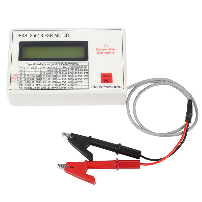 ESR2501B Capacitor ESR DCR Tester Test In Circuit Capacitance Meter w/ Test Clip