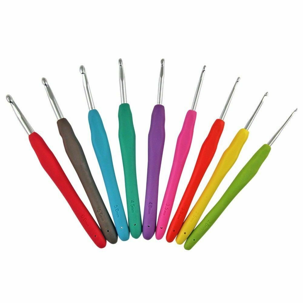 9Pcs/Set Aluminum Soft Plastic Crochet Hooks Handheld Knitting Needles Random