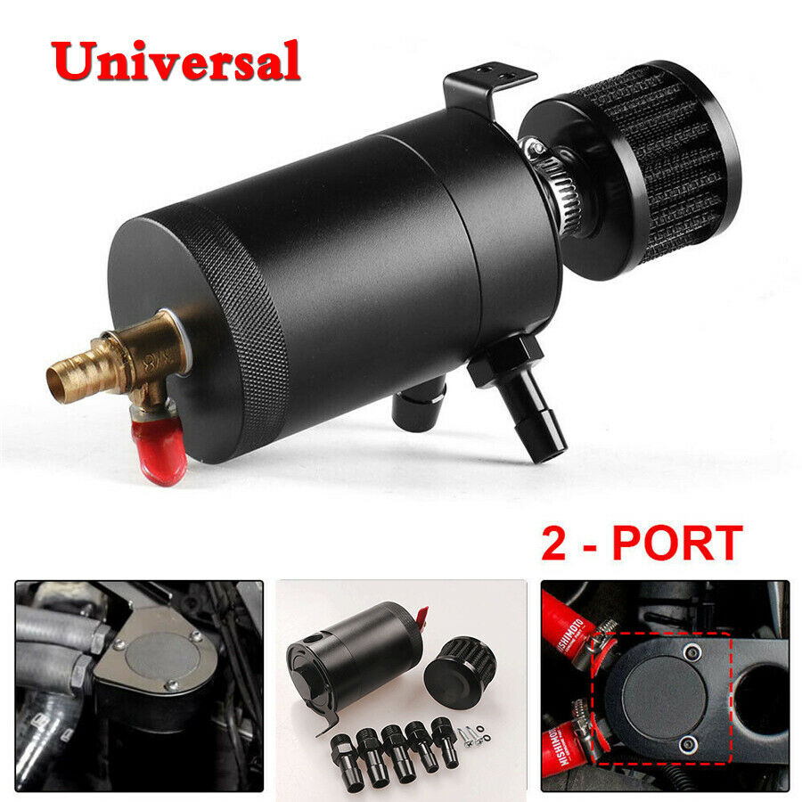 Universal 2-Port Oil Catch Can Tank Reservoir Drain Valve Breather Filter Kit