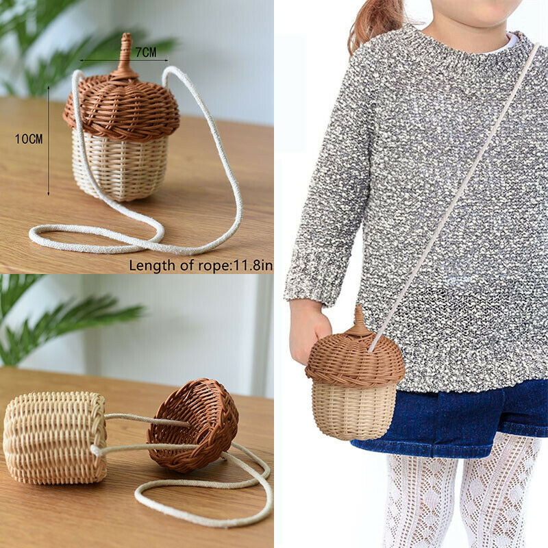 Kids Small Pine Cone Bag Handwoven Rattan Crossbody Straw Christmas Gift