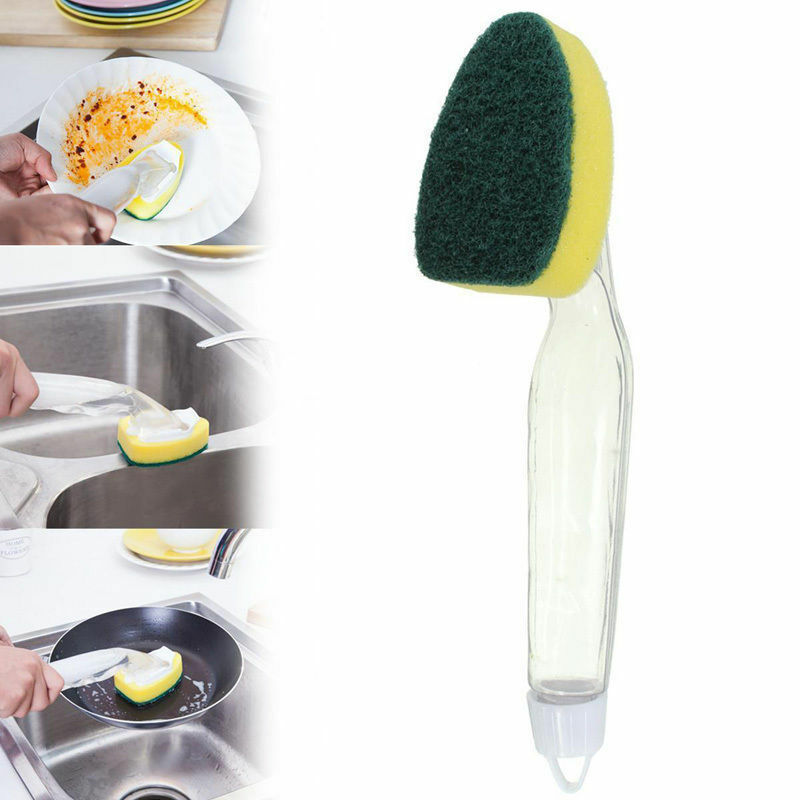 Kitchen Cleaning Brush Scrubber Washing Dish With Refill Liquid Soap Disp.l8