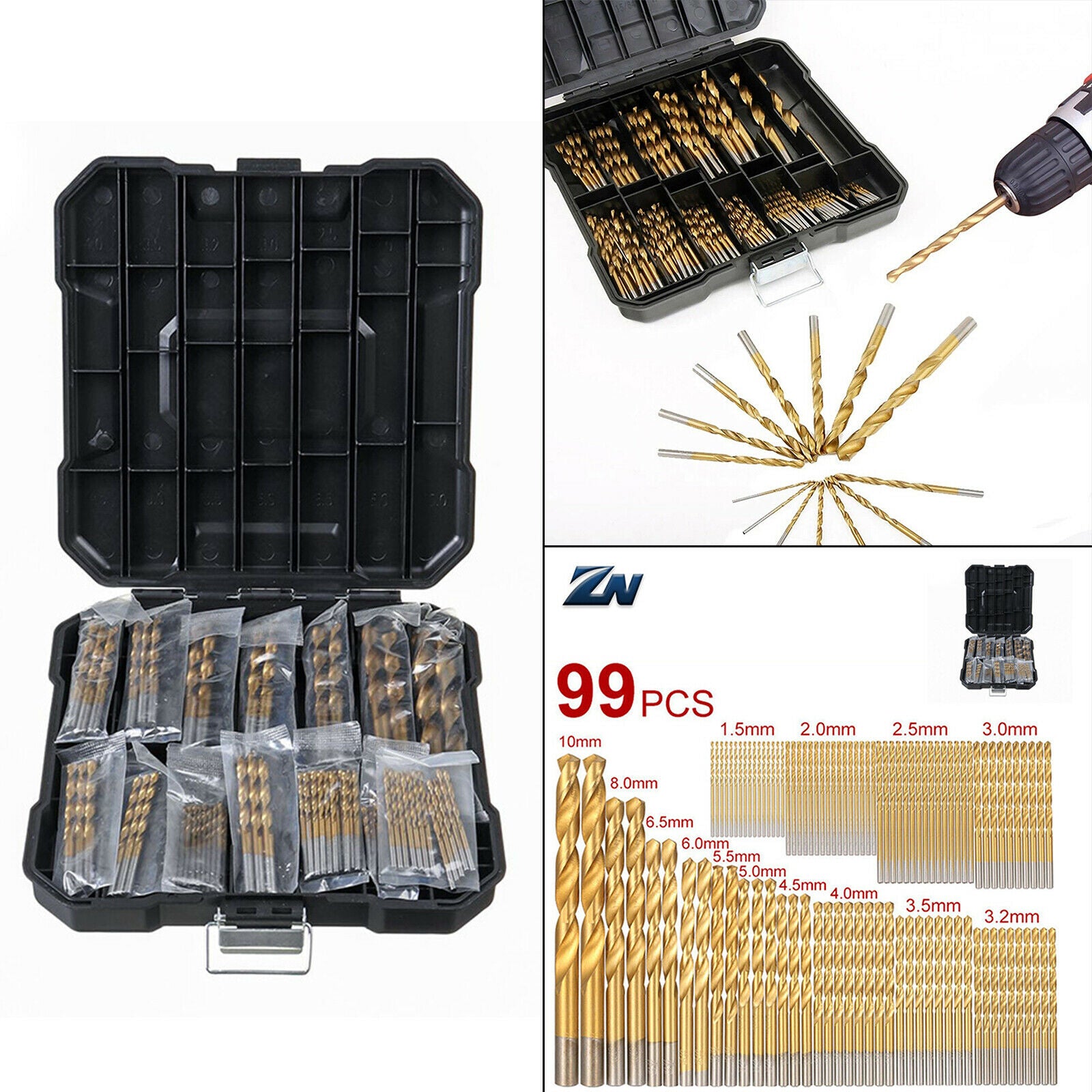 99pieces 1.5-10mm Twist Drill High Speed Steel Drill Bits Set Accessory