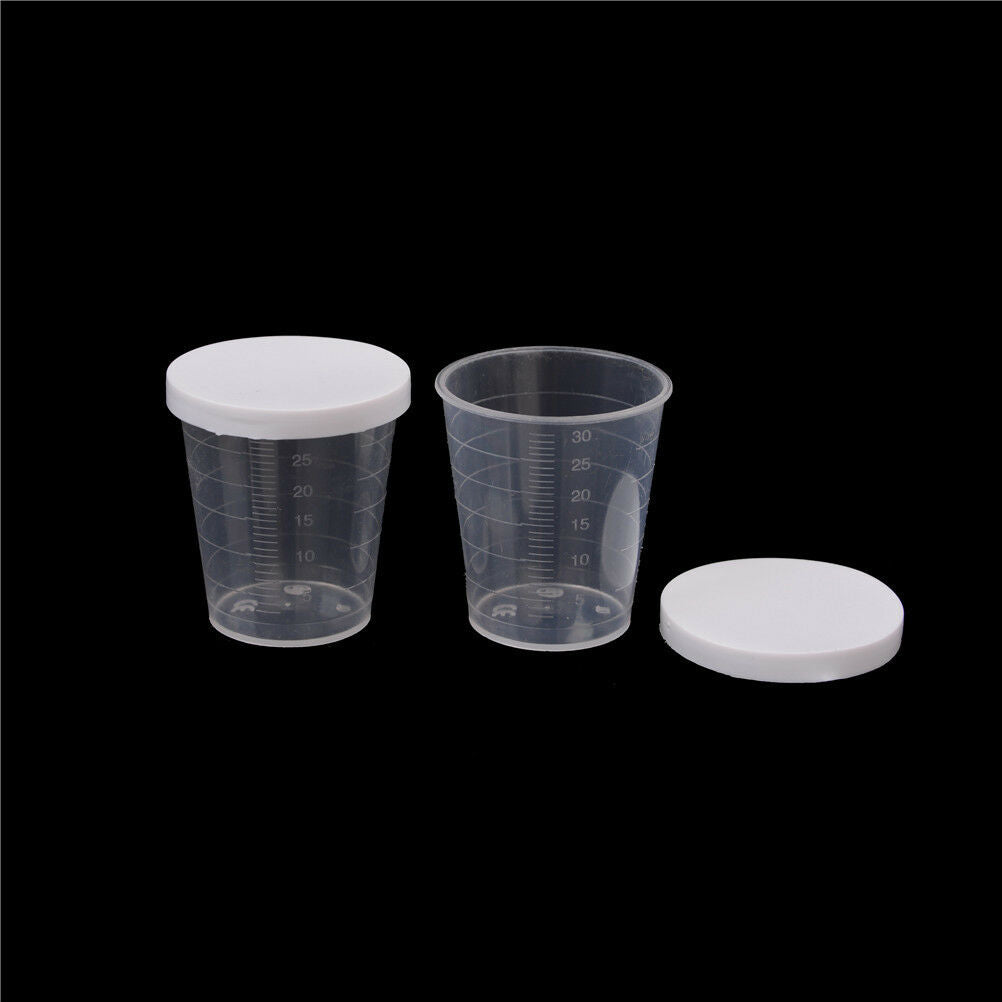 10x 30ml Plastic Lab Test Liquid Measuring Container Cups with Cap BDAU