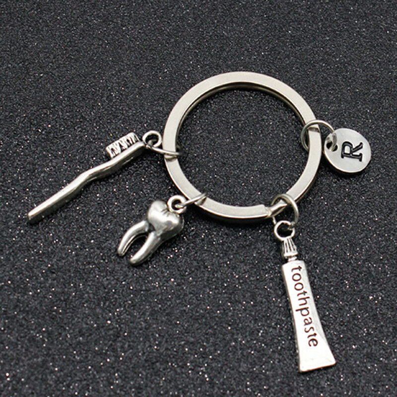 Dentist Key Ring Toothpaste Tooth Toothbrush Dental Hygienist Initial Chai.l8