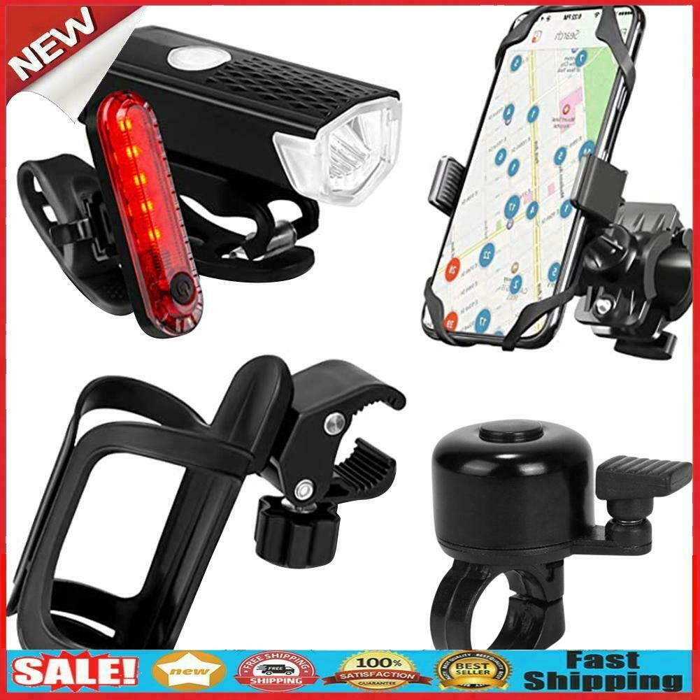 5pcs/Set Bike USB Front Tail Lights Bottle Holder Phone Holder Horn Bell Set