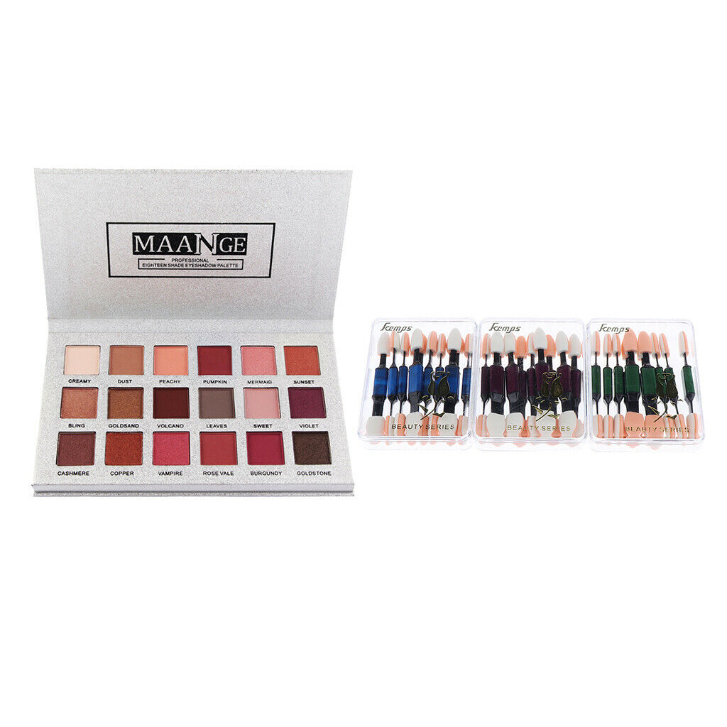 18 Colors Eyshadow Makeup Palette Matte Shimmer+Disposable Sponge Brush Sets