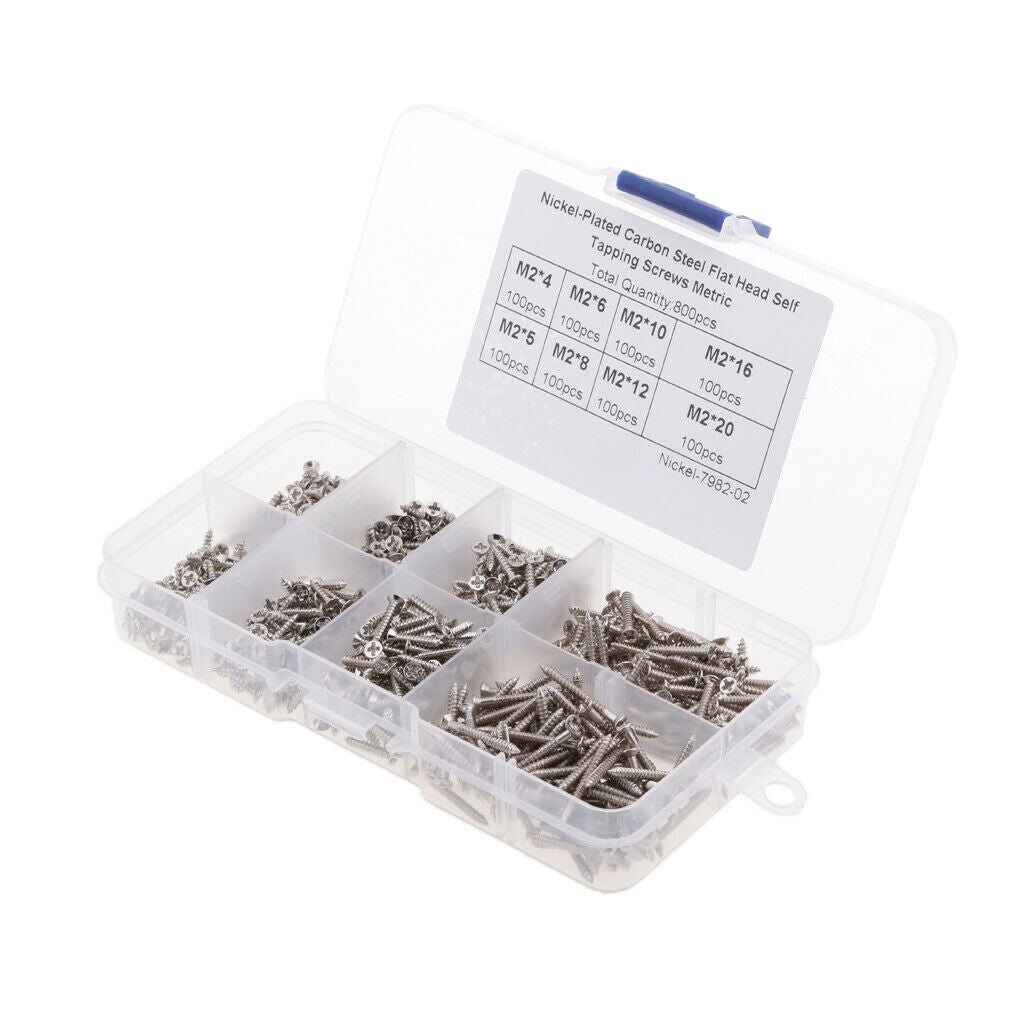 800 Pcs M2 Flat Head Cross Self Tapping Screws Assortment