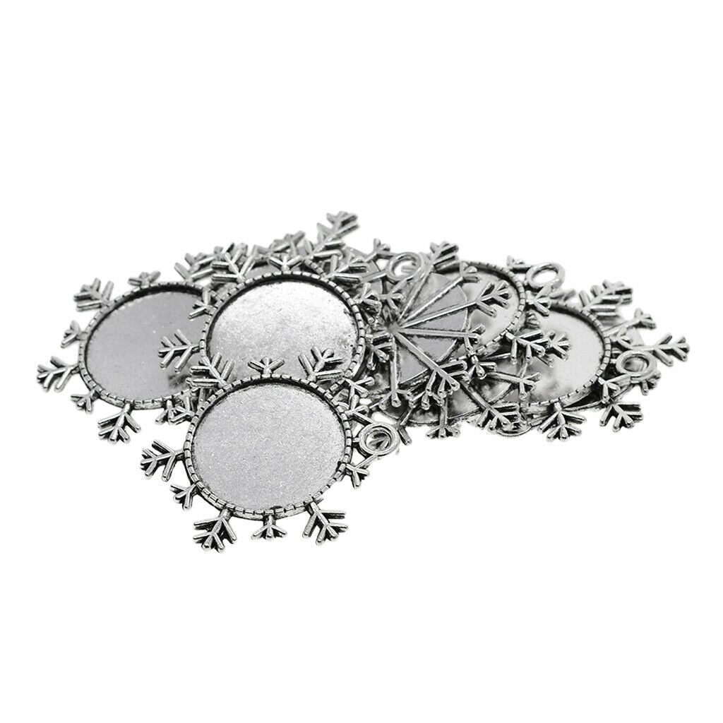 10Pcs 25mm Snowflake Pendant Tray Cameo Glass Cabochon Setting Blanks Bezels