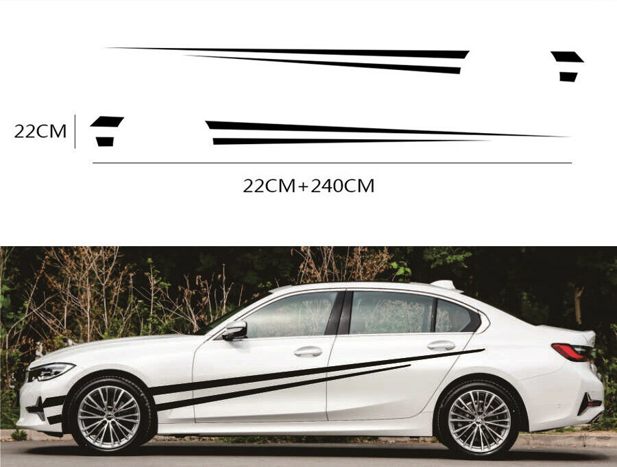 94.5''x8.7'' Car Both Sides Stickers Racing Streamline Style Matt Black Trim 2x