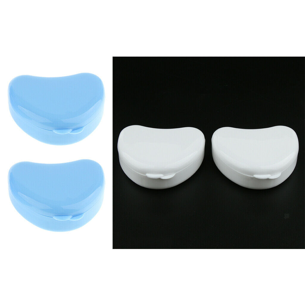 4 Pieces Denture Cup with Lid - Safe & Non-toxic Plastic - Blue & White