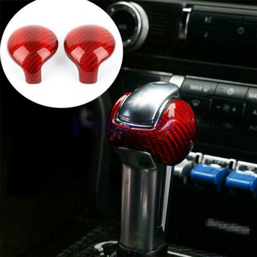 2pcs Red Real Carbon Fiber Car Gear Shift Knob Trim Cover For Ford Mustang 15-19