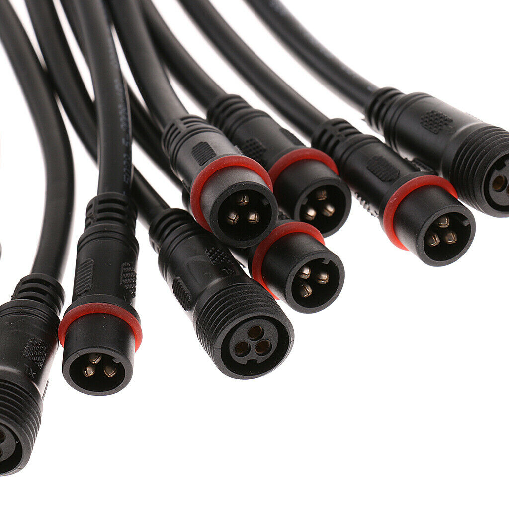 5Pairs Black Male/Female Waterproof IP65 3Pin 22AWG Wire LED Cable Connector