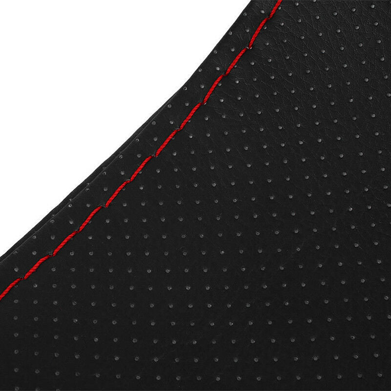 Black+Red PU Leather DIY Car Steering Wheel Cover 38cm With Needle And Thr.l8