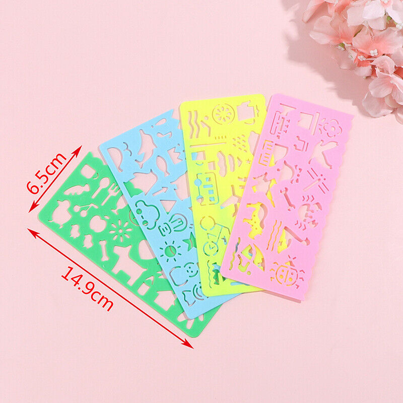 4pcs Stationery Cartoon Cute Manual Board Ruler Child Painting Template D.l8