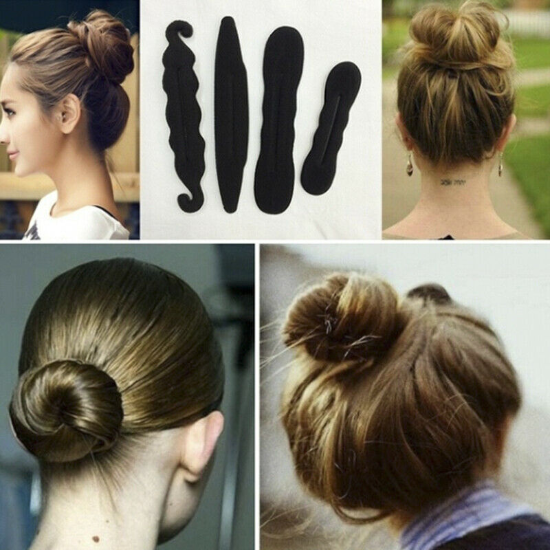 4Pcs Sponge  Magic Hair Styling Donut Bun Curler Maker Former Twist Tool DD