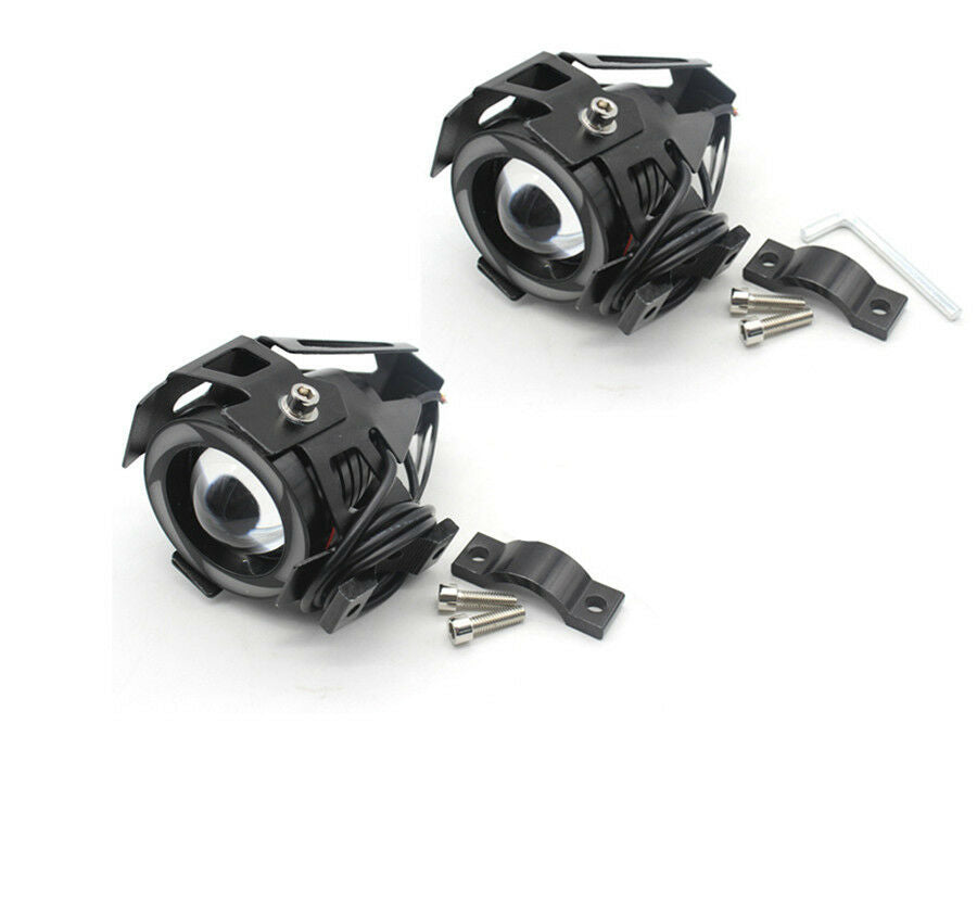 1 Pair 125W  U7 LED Motorcycle Headlight Spot Fog Light Projector Angel Eyes