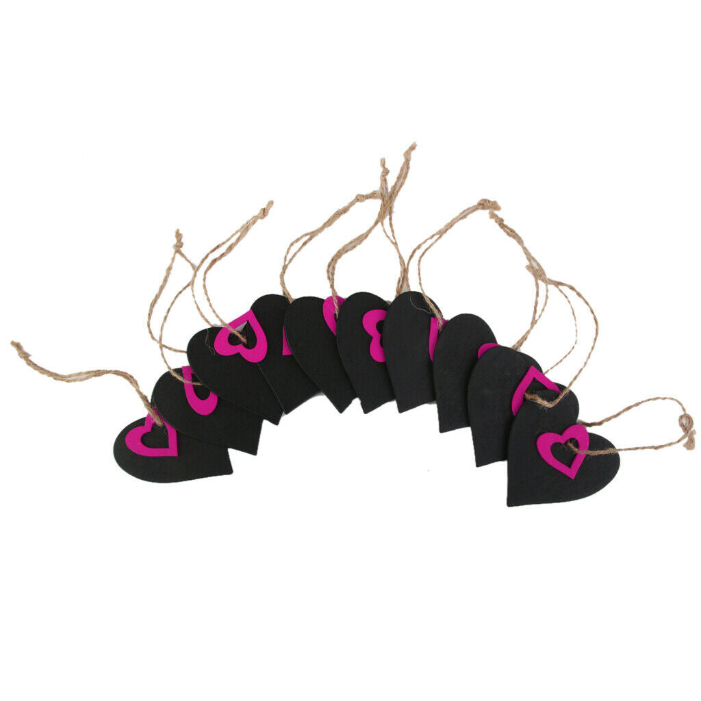 10pcs Mini Fuchsia Hearts Chalkboard Tags With String