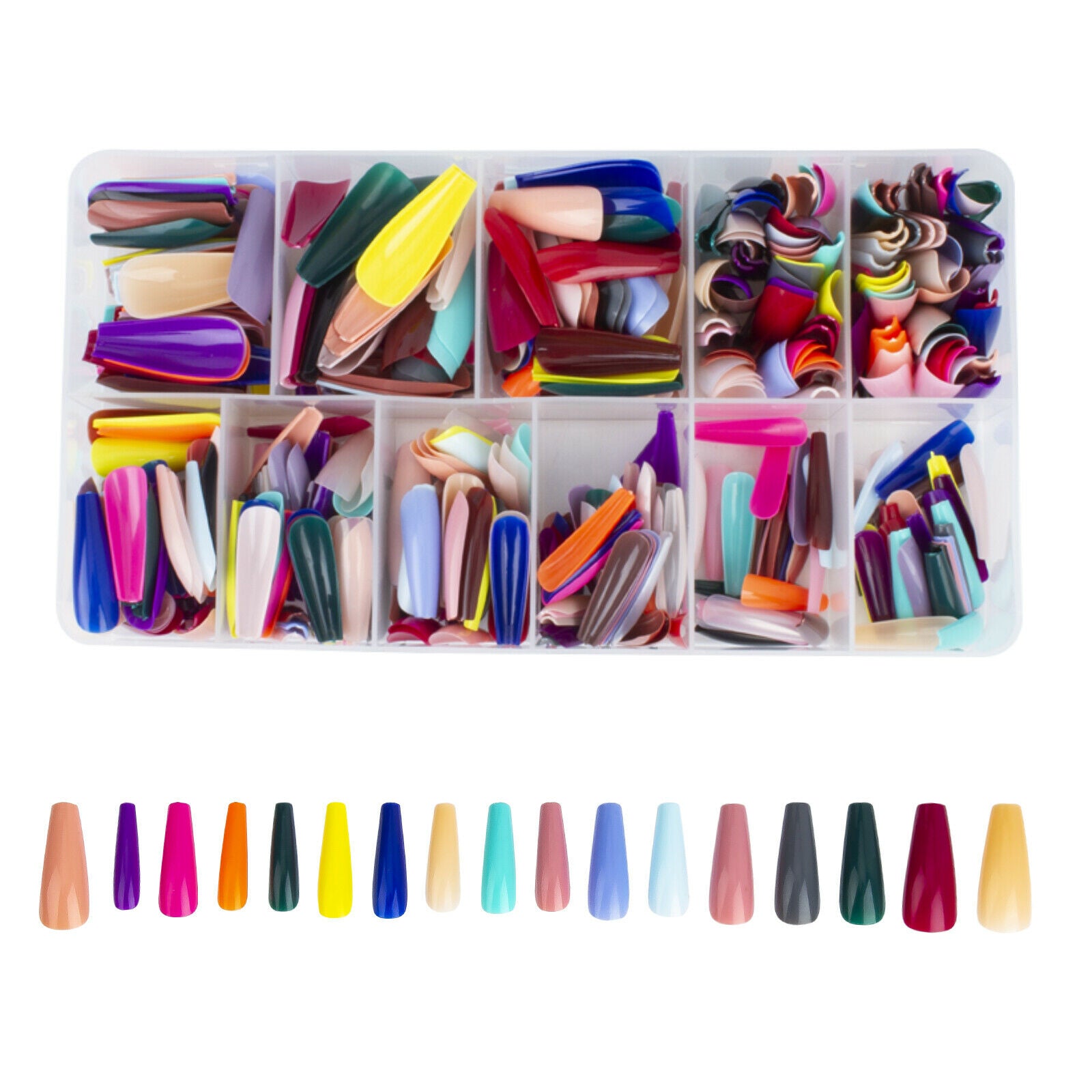 540pcs/Box Mixed Colors Acrylic Long Ballerina Coffin Tips False Nail Full Cover