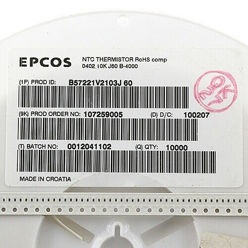 [100pcs] B57231V2103J60 10K NTC Thermistor 5% SMD-0402