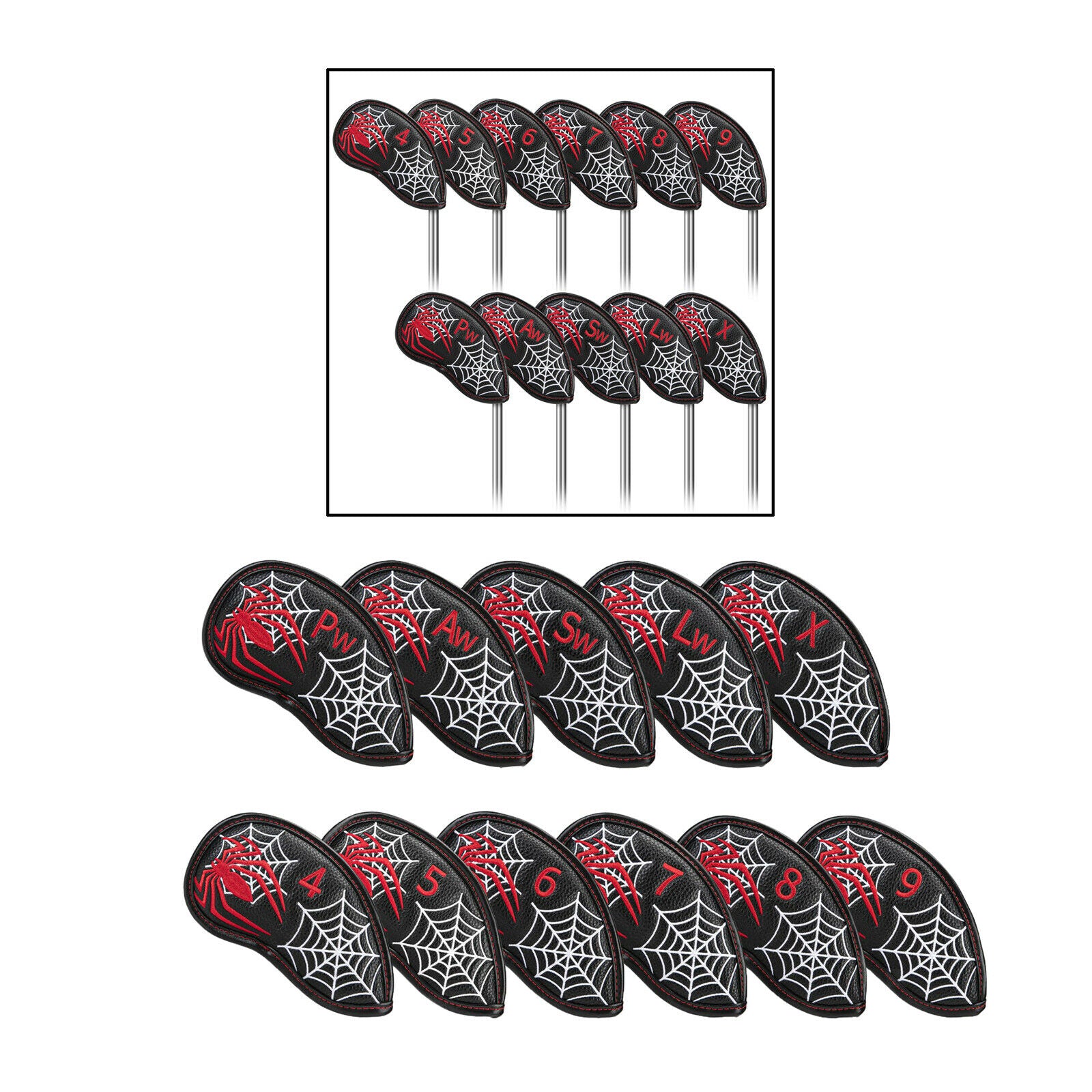 11PCS Embroidery Golf Irons Hybrid Headcovers Clubs PU Leather Training Aids