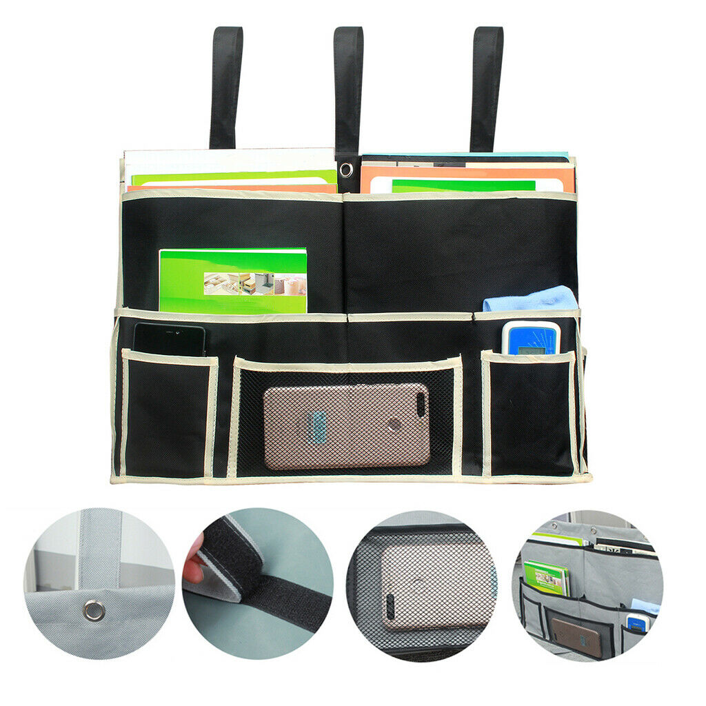 10-Pocket Sofa Storage Bag Bed Organizer Bag Organizer Holder for Books Black